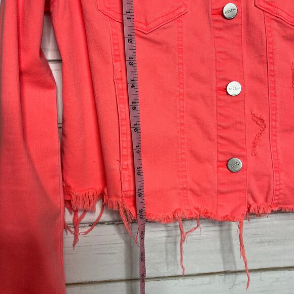 Risen Coral Stretch Denim Jean Jacket Size Large - Picture 8 of 11